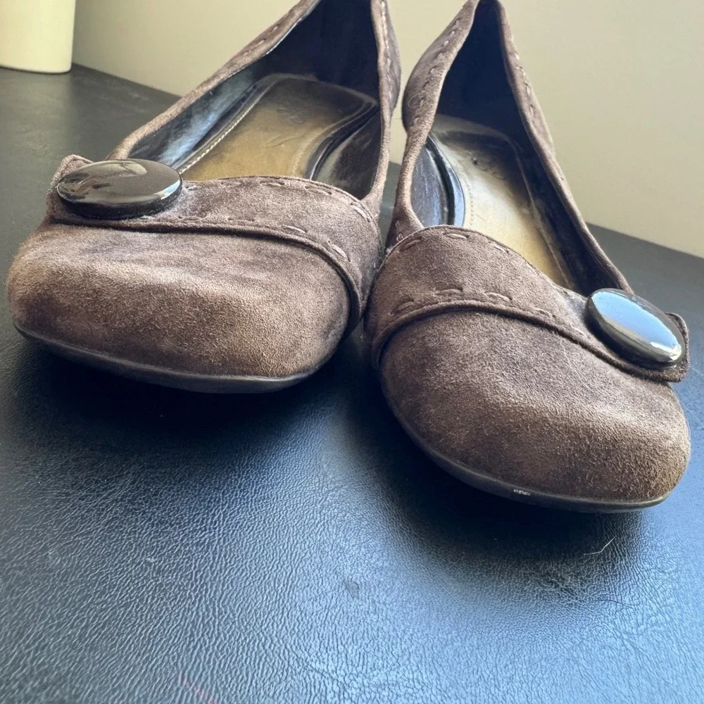 90s Vintage Franco Sarto Womens Suede Leather Slip on Button Mary Janes sz 9 Y2K